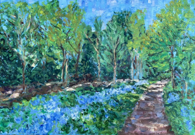 trees and flowers in spring painting