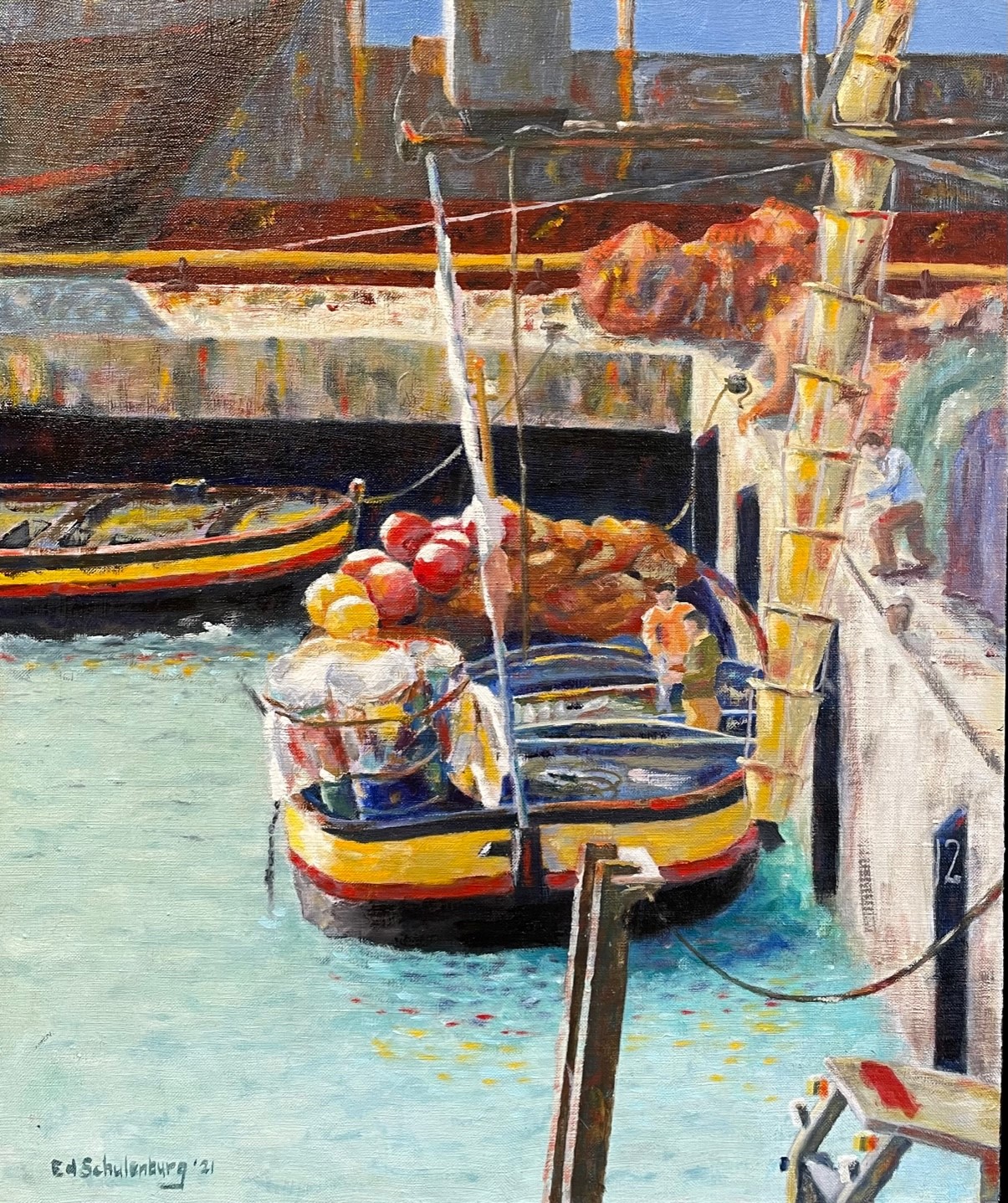 painting of docked boats