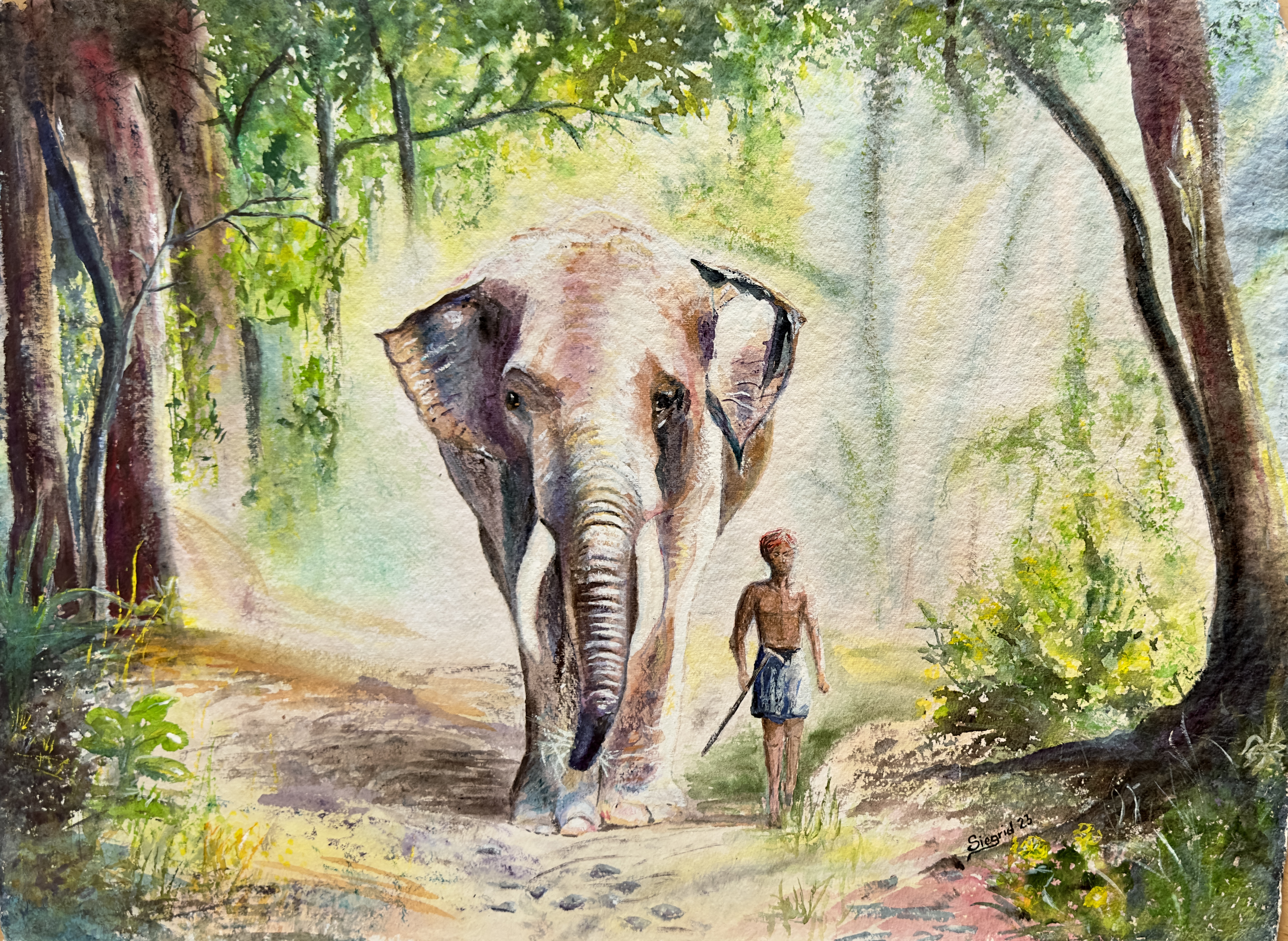 Elephant with Mahot by Siegrid Dawes