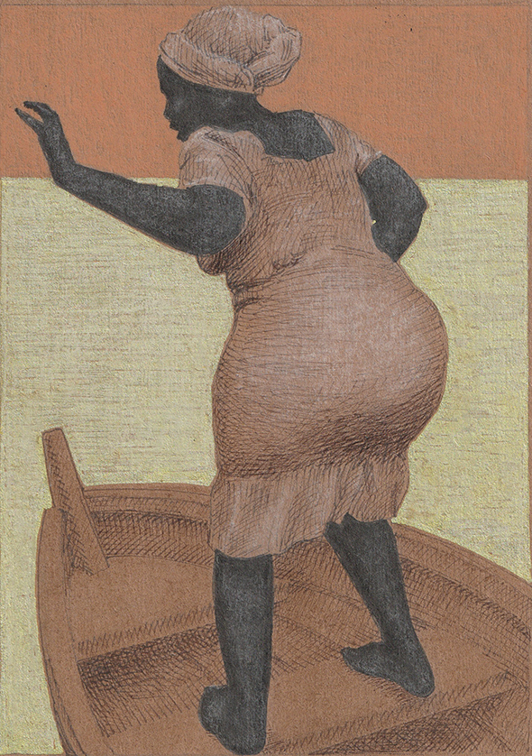 a woman trying to catch her balance as she stands on a boat